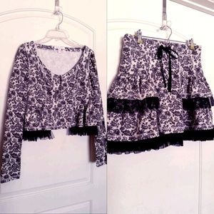 Betsey Johnson Floral Black Lace Tiered Skirt Set
